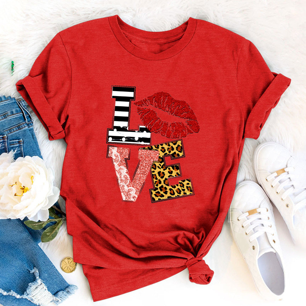 Wholesale Valentine's Day LOVE letter print short sleeves