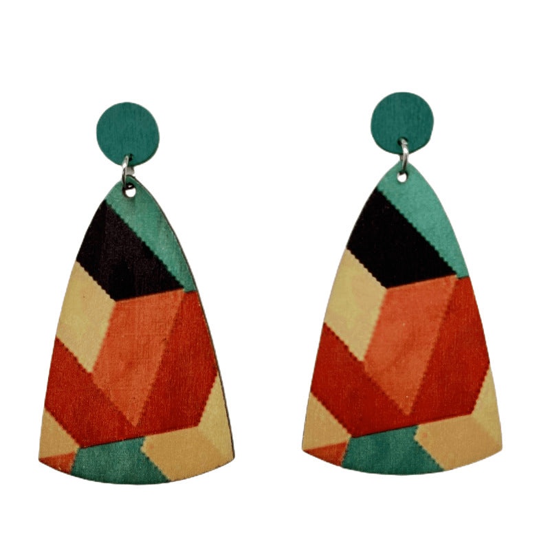 Wholesale Bohemian Lacquered Colorful Striped Wooden Earrings