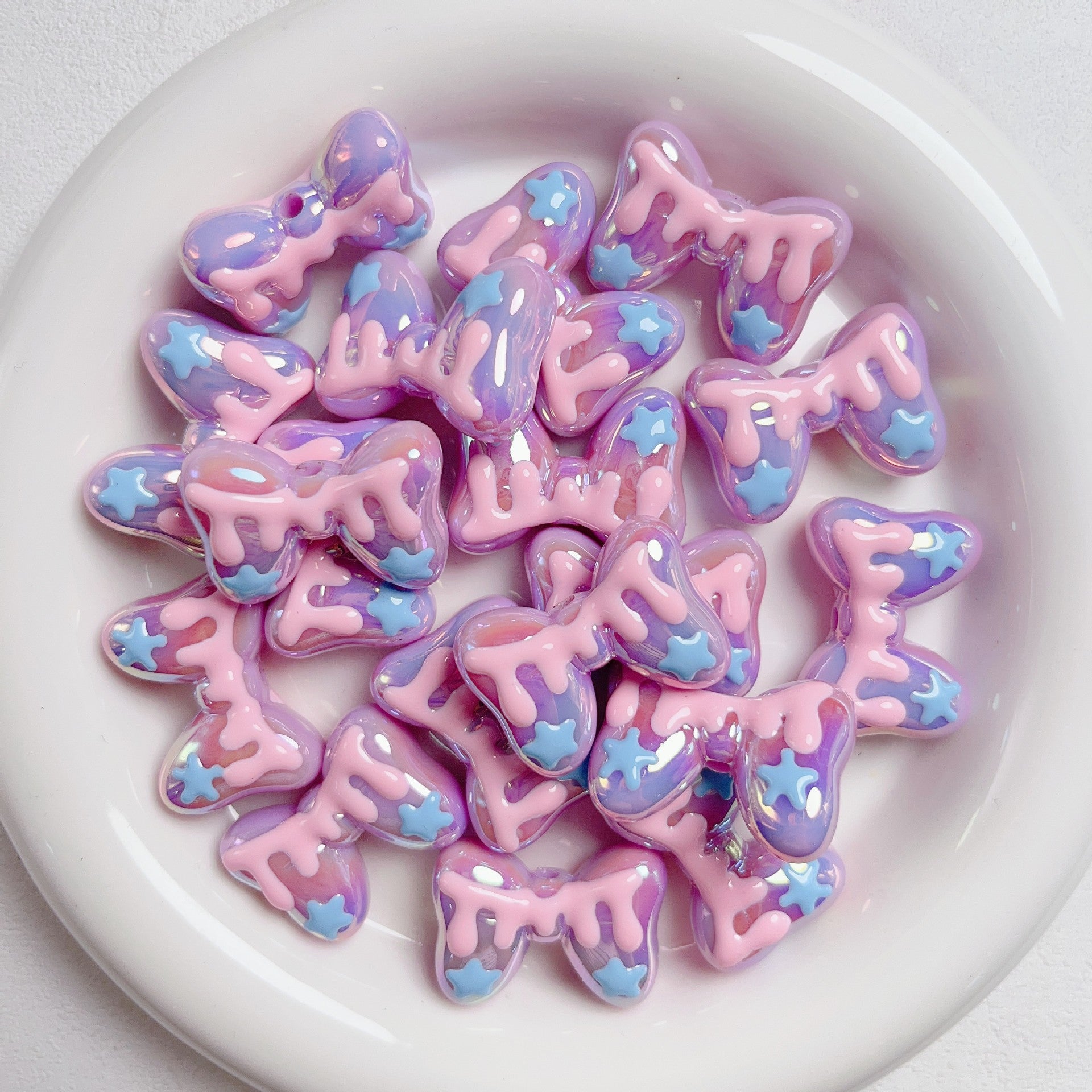 Wholesale Acrylic Hand Painted Bow Love Beads