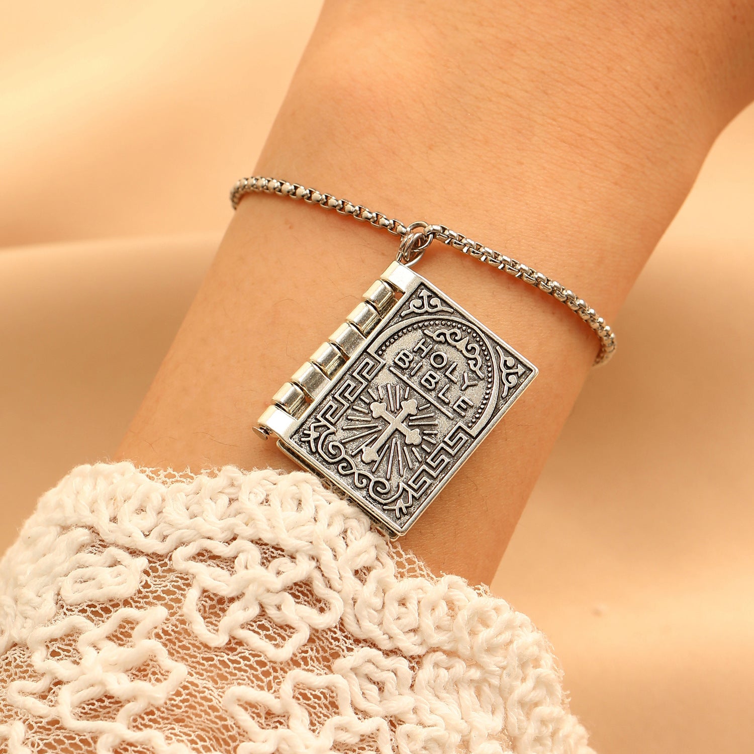 Wholesale Gothic style flip-page Bible book cross necklace