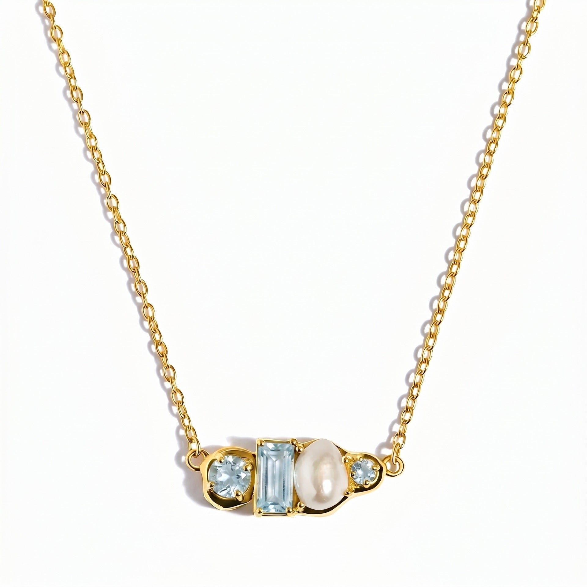 Wholesale Trendy Birthstone Pearl Necklace 18K Gold Plated Stainless Steel Geometric Pendant Fashion Jewelry Gift