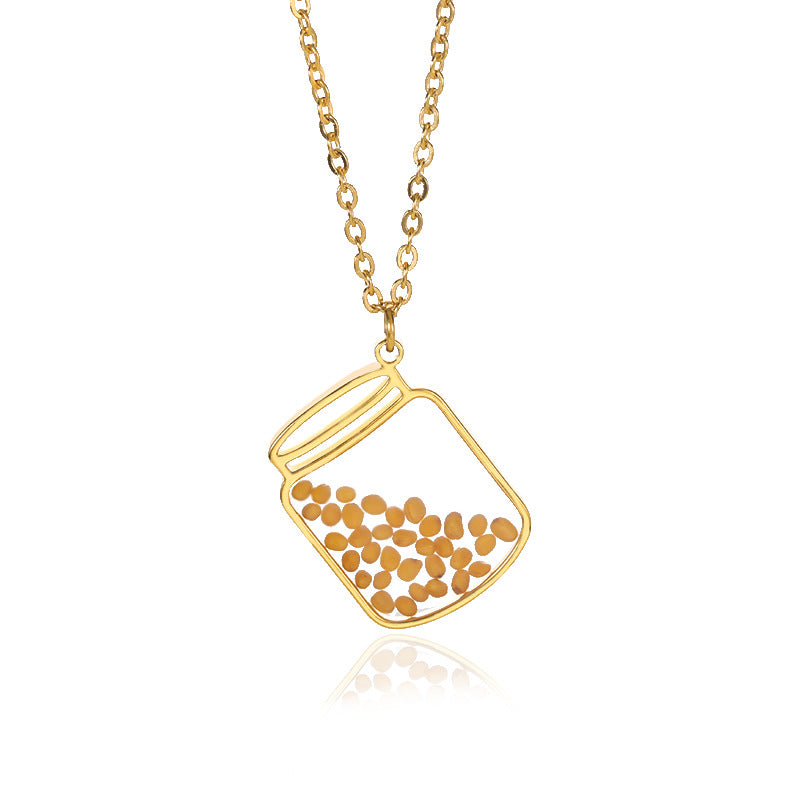 Wholesale fashion shepherd' s purse seed wishing Oval time Stainless Steel necklace