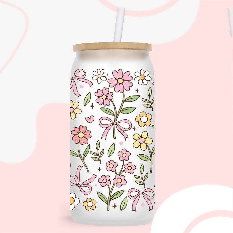 Wholesale Colorful flowers and plants  16oz Cup UV DTF Wraps