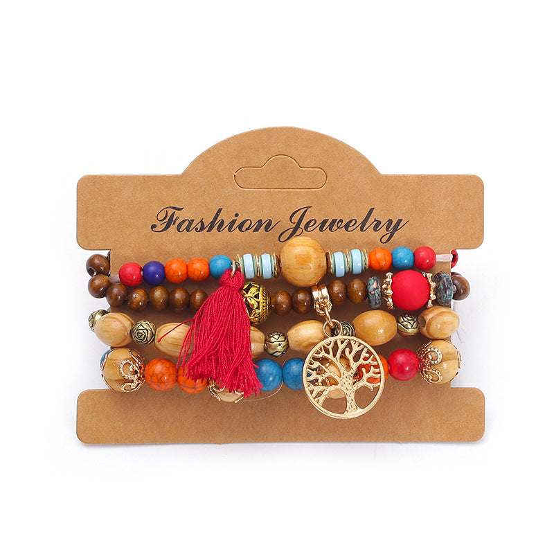 Wholesale Bohemian multi-layered wooden beaded bracelet jewelry