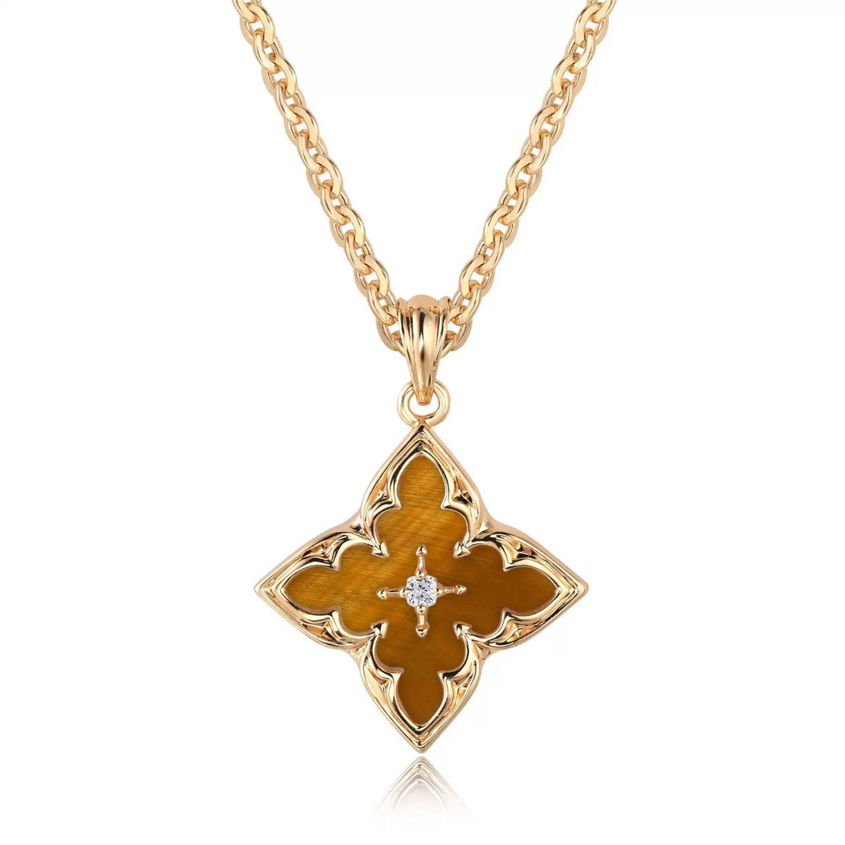 Wholesale Lucky Clover Square Crystal Zircon Pendant Necklace