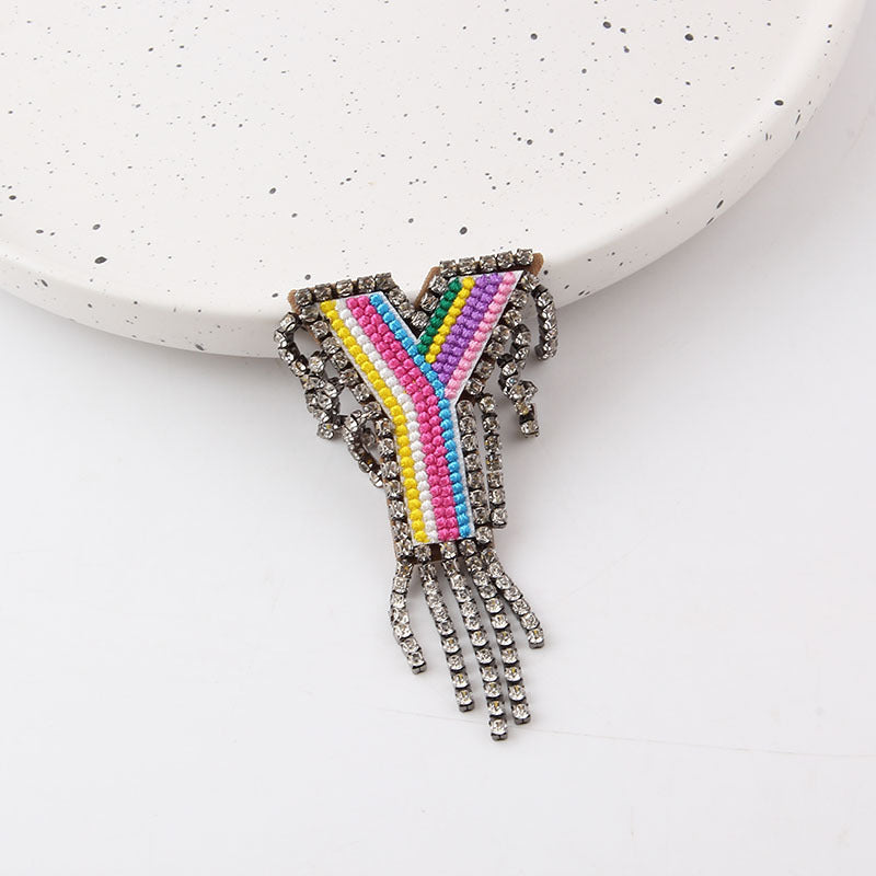 Wholesale Colorful Diamond Letter Tassel Brooch