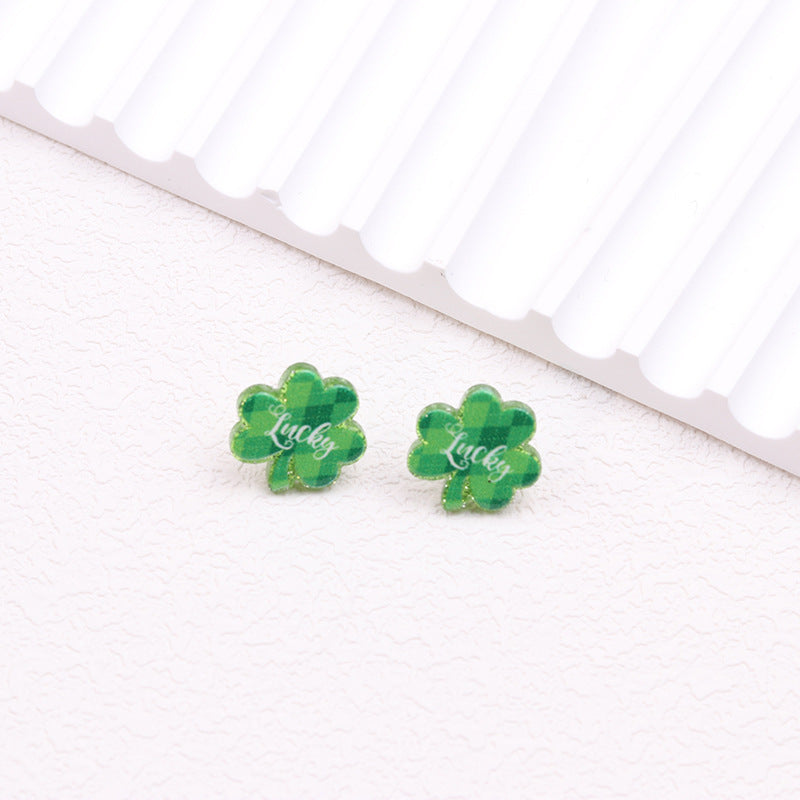 Wholesale Mardi Gras St. Patrick's Day Shamrock Wine Glass Acrylic Print Earrings