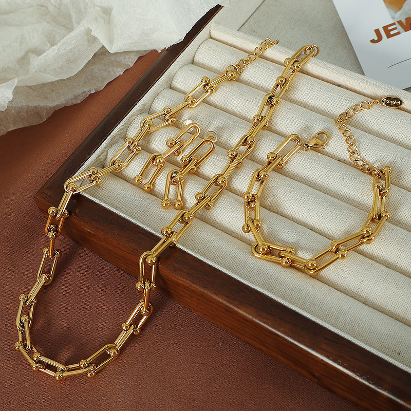 Wholesale Stainless Steel U-shaped Chain Titanium Steel Horseshoe Buckle Stitching Bracelet Necklace Set