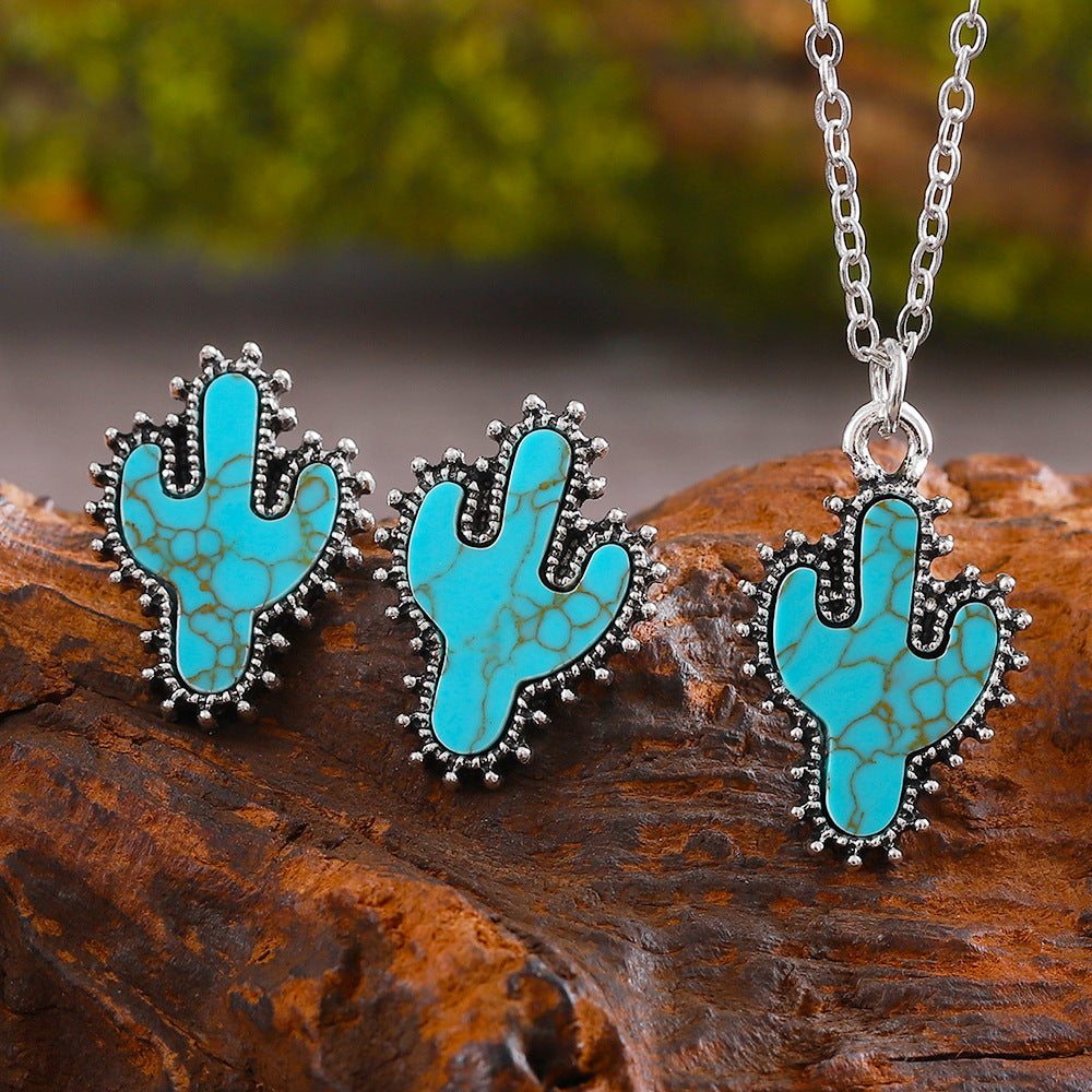 Wholesale Cactus Star Bull Head Heart Turquoise Earring Necklace Set