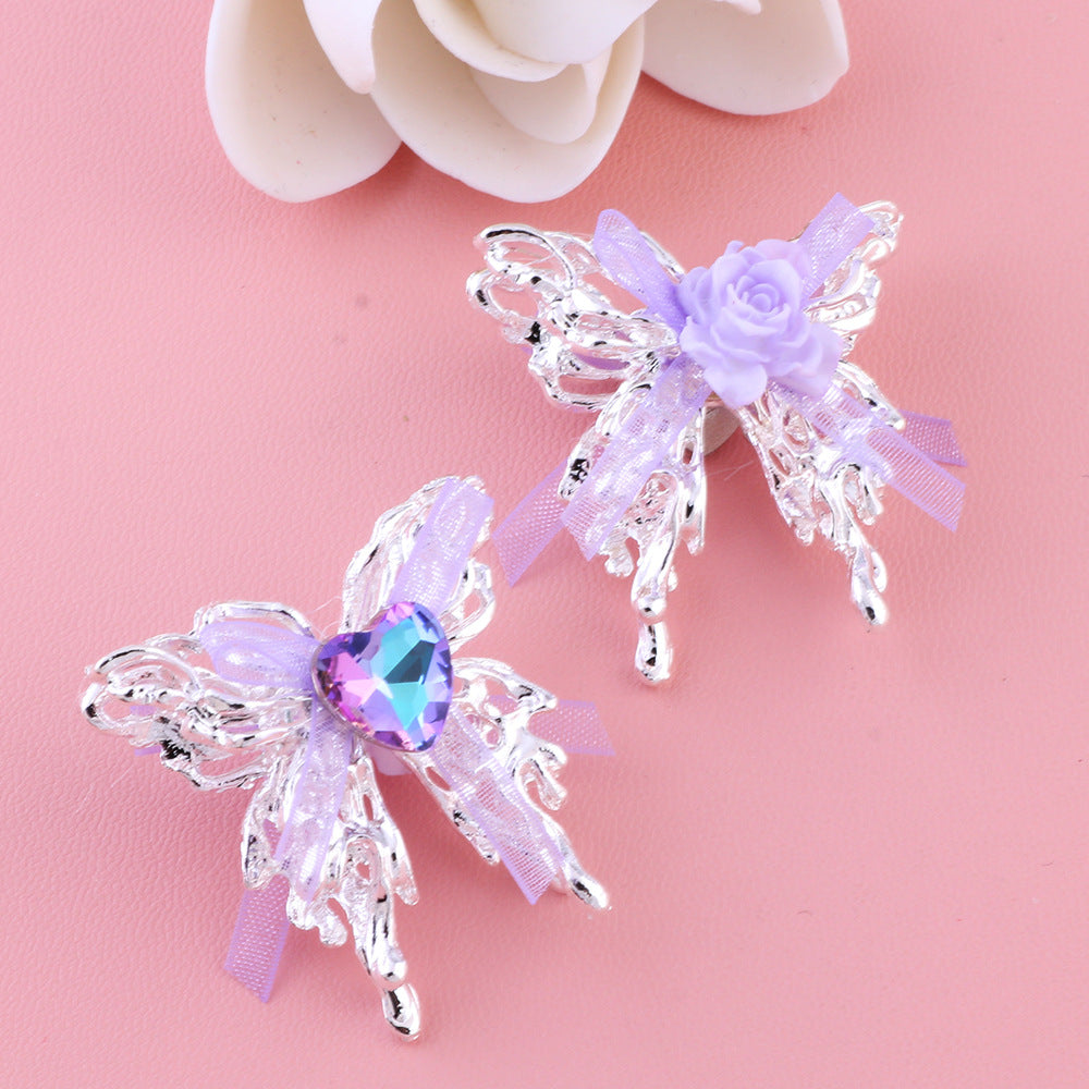 Wholesale 5pcs Alloy Lace Bow Butterfly  Straight Hole Crystal Beads