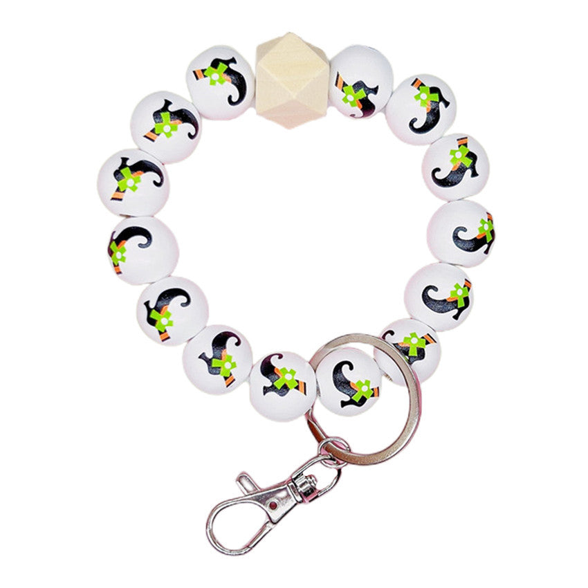 Wholesale Halloween Wooden Bead Bracelet Keychain