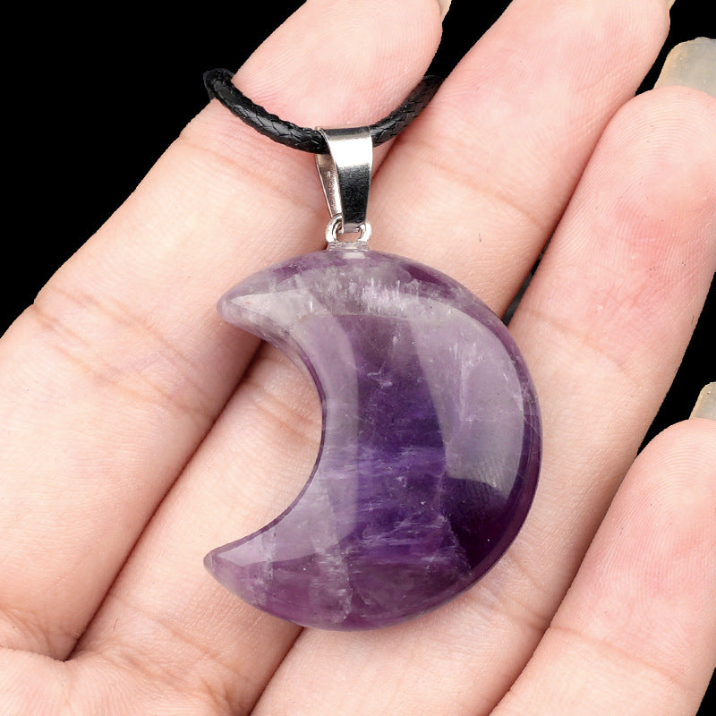Wholesale Natural crystal agate stone 30mm moon pendant necklace pendant