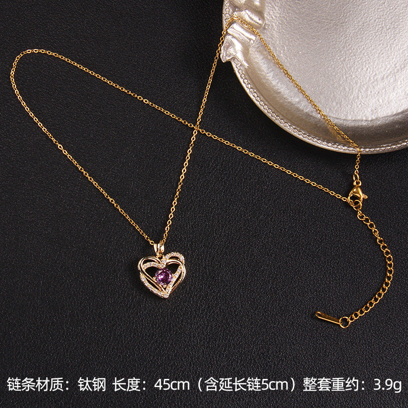 Wholesale Purple Zircon Necklace Heart Pendant Jewelry