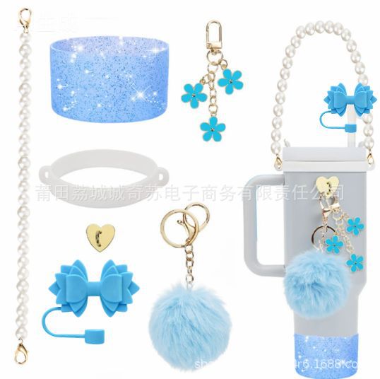 Wholesale Handle Flower Cup Chain Love Flower Straw Cap Cup Accessories