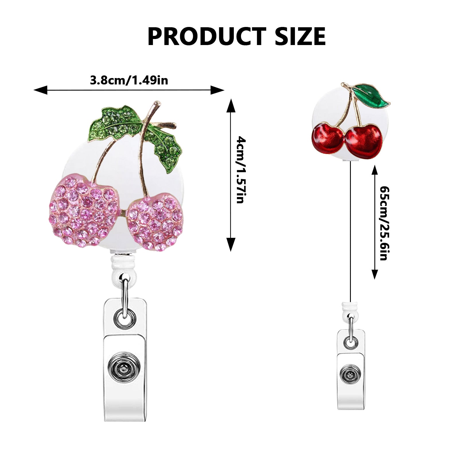 Wholesale Rhinestone Cherry Metal Retractable Rotatable Badge Reel