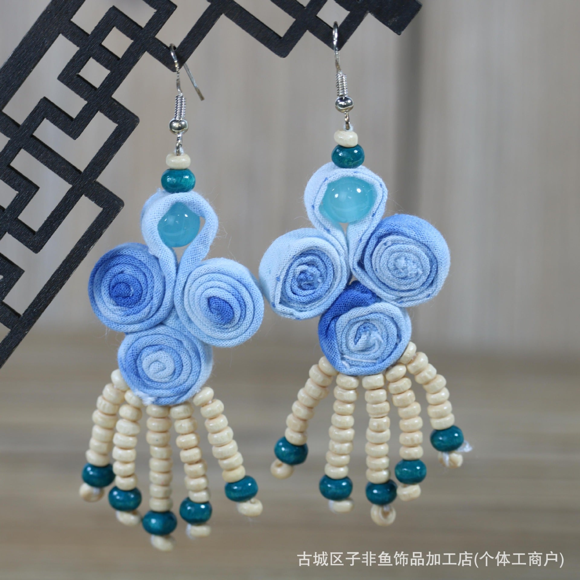 Wholesale Ethnic Style Tie-Dye Style Blue-Dyed Fabric Handmade Earrings