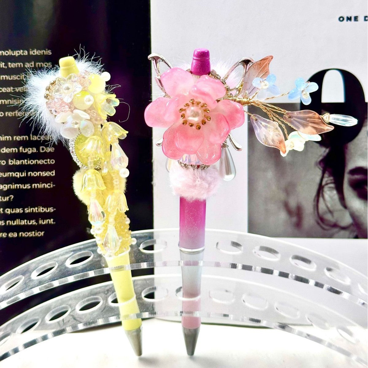 Wholesale beaded pens Hand-woven ancient-style beaded flower pen red koi