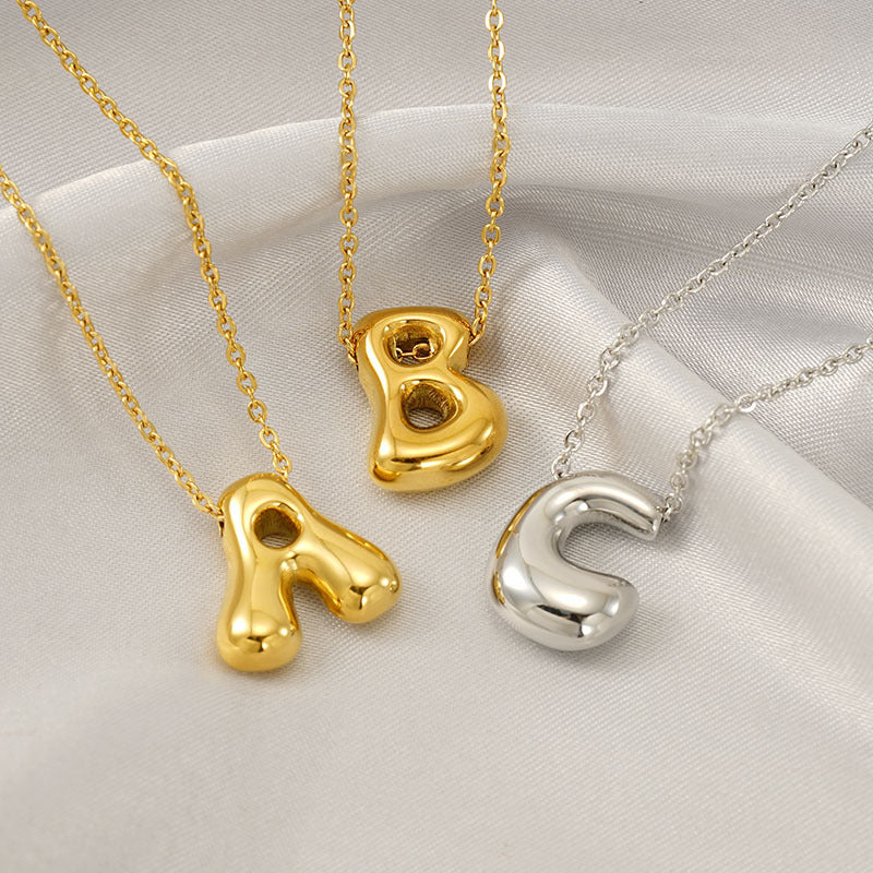 Wholesale Glossy bubble letter necklace for women 26 English letter pendants