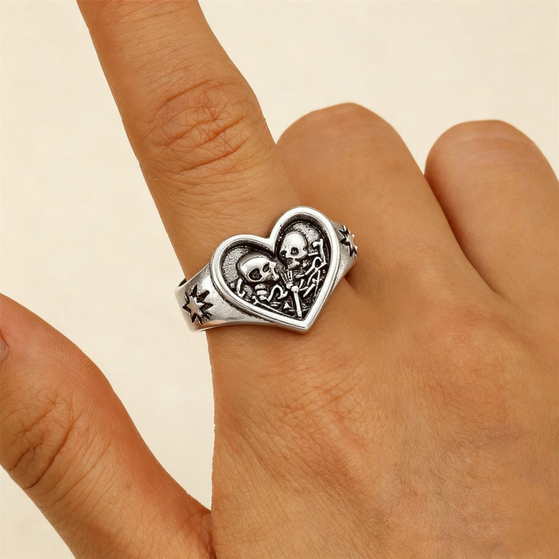 Wholesale Gothic Skull Pirate Adjustable Ring Zinc Alloy Antique Silver Finish Unisex  Jewelry Boutique Resale