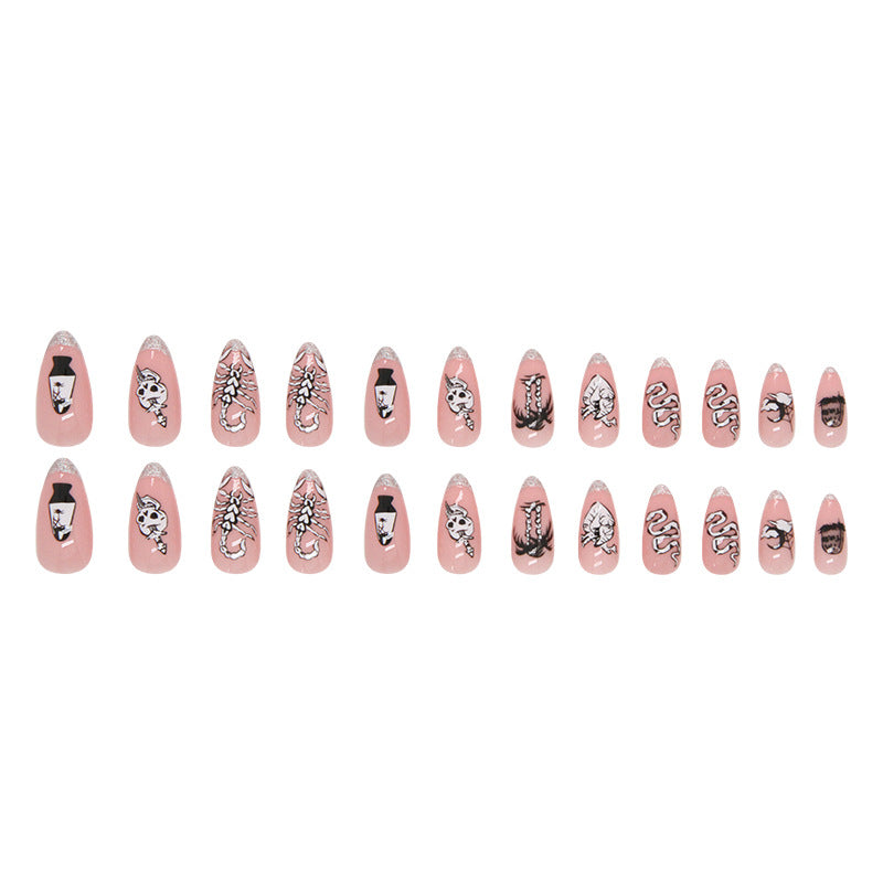 Wholesale Pink Skull French Glitter Nail Stickers