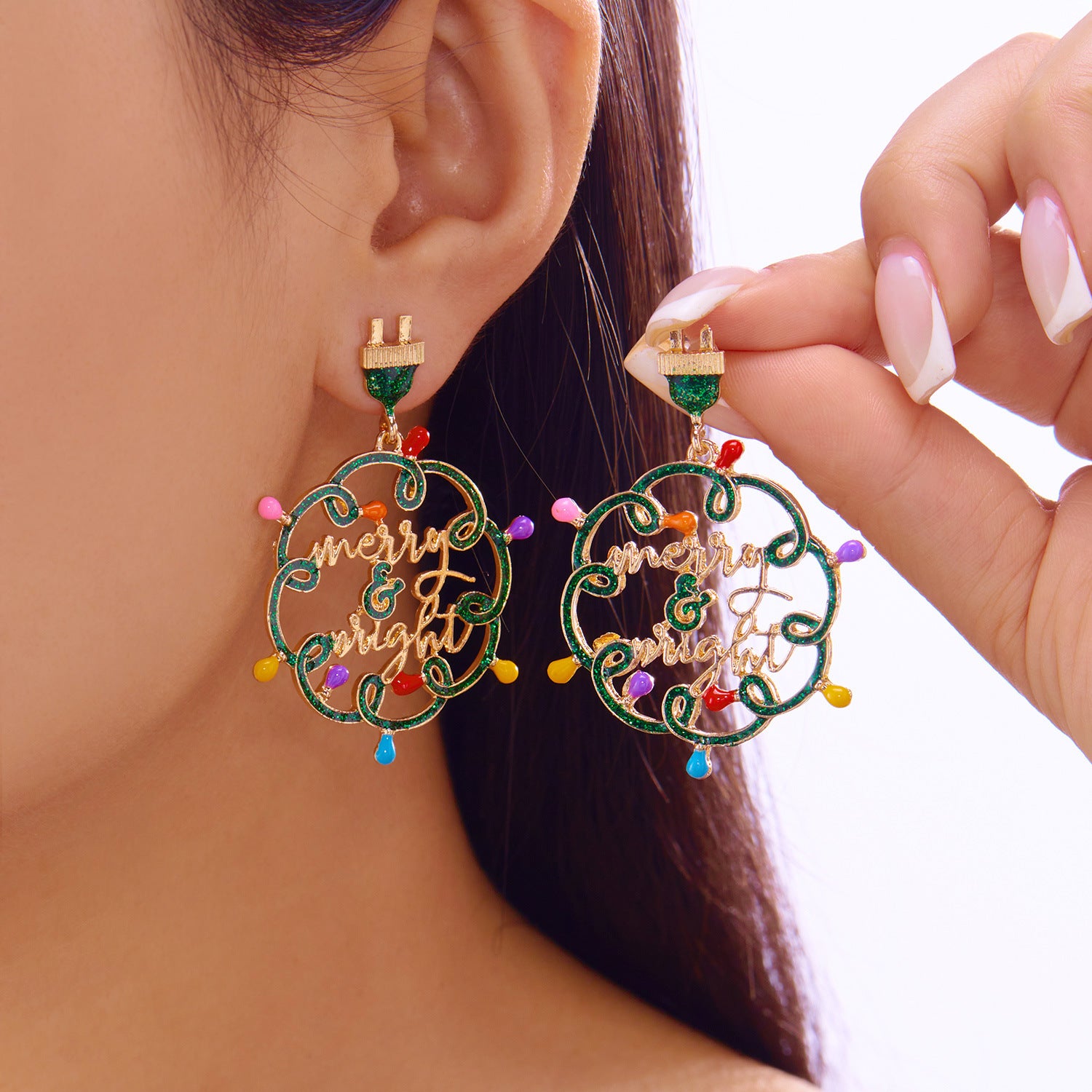 Wholesale Sweet-style rhinestone Christmas tree earrings