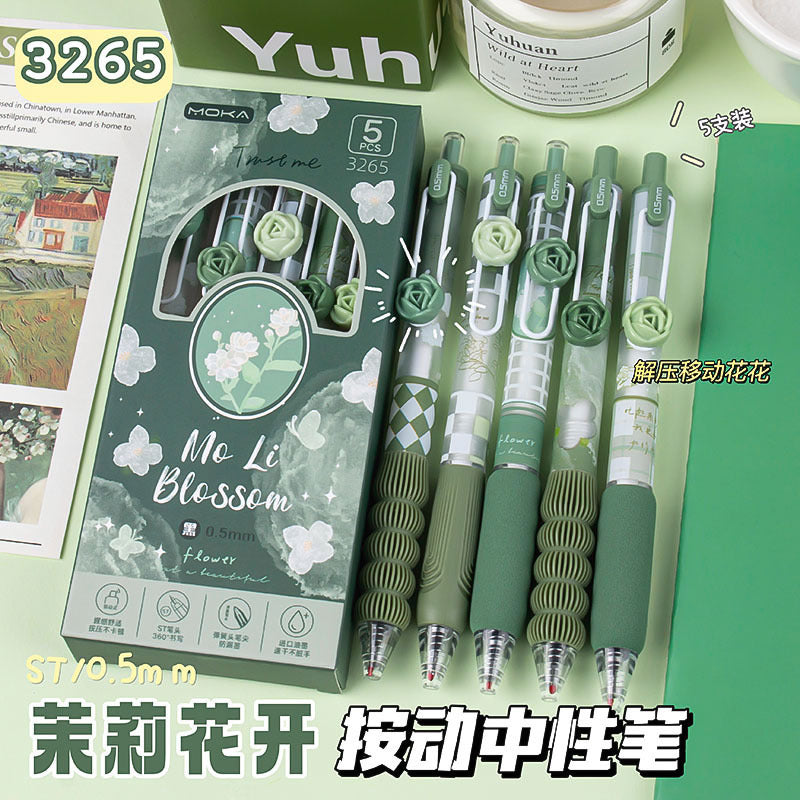 Wholesale Colorful flowers press neutral Plastic Pen