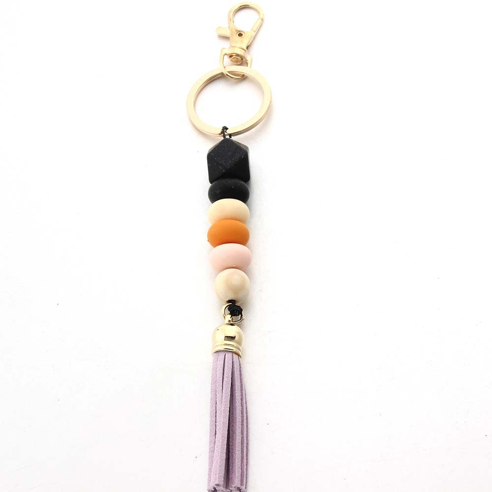 Wholesale Solid Color Silicone Beaded Tassel Keychain