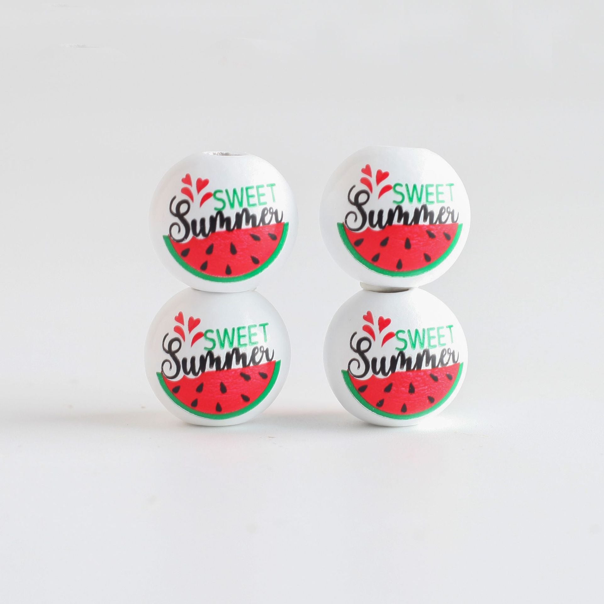 Wholesale 10PCS 4MM Summer Printed DIY Wooden Beads