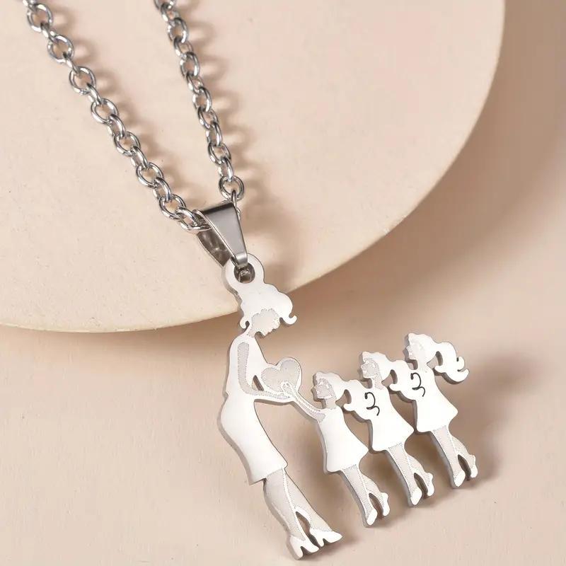 Wholesale Stainless steel mother and daughter son necklace