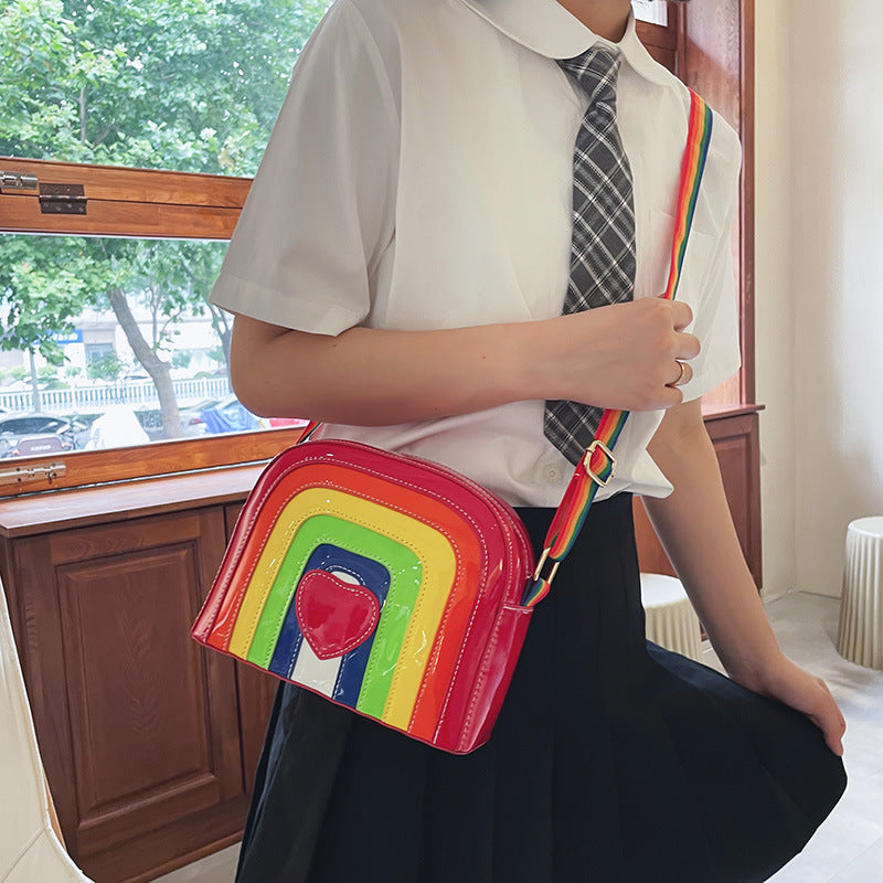 Wholesale PU Rainbow Love Color Block Messenger Bag