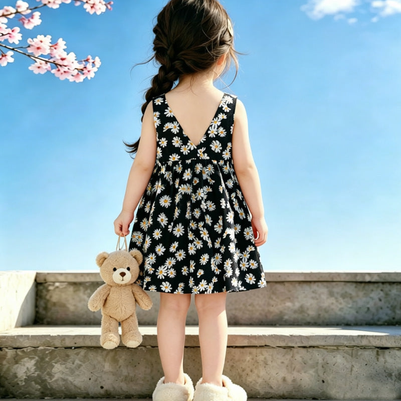 Wholesale Chic Girls Floral Summer Princess Dress Polyester Spaghetti Strap Casual Kid Outfit Stylish Boutique Resale For 3 8 Years