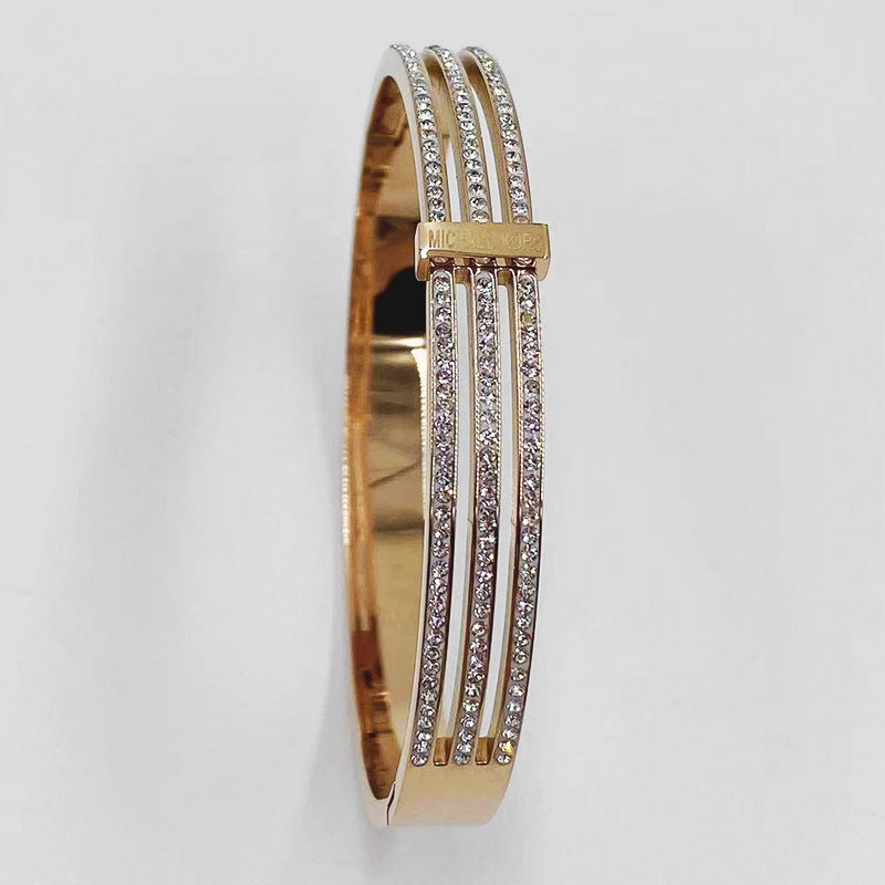 Wholesale Hollow Three-Layer Diamond English Alphabet Titanium Steel Rose Gold Bracelet
