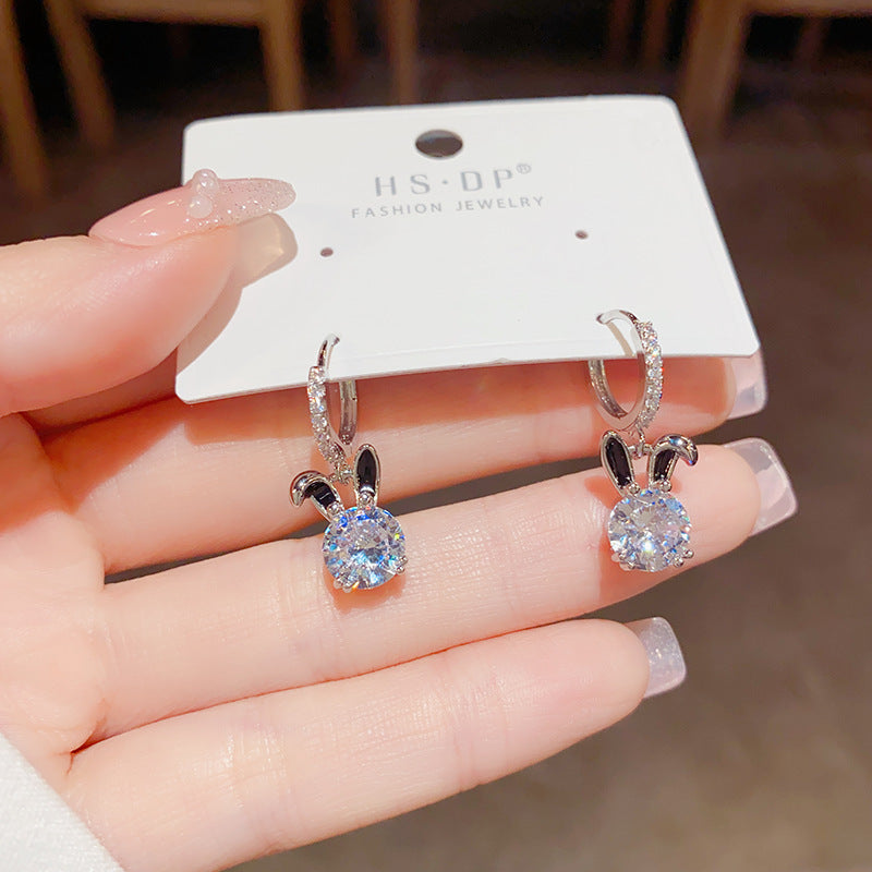 Wholesale Women's Summer Personality Exquisite Super Flash Zircon Rabbit Ear Buckle Earrings