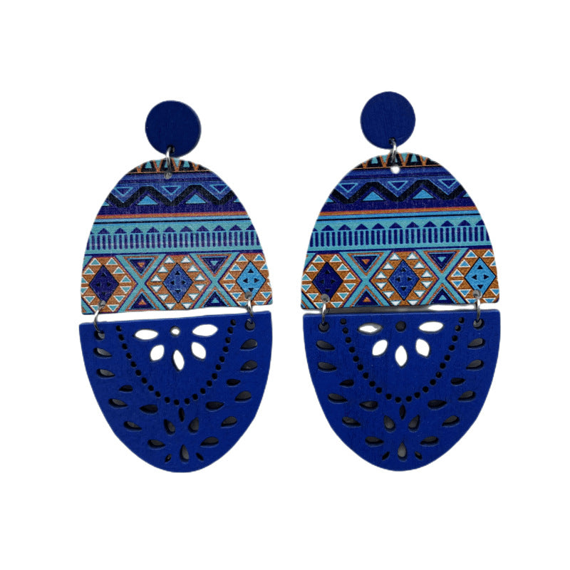 Wholesale Retro Exaggerated Wood Print Hollow Earrings