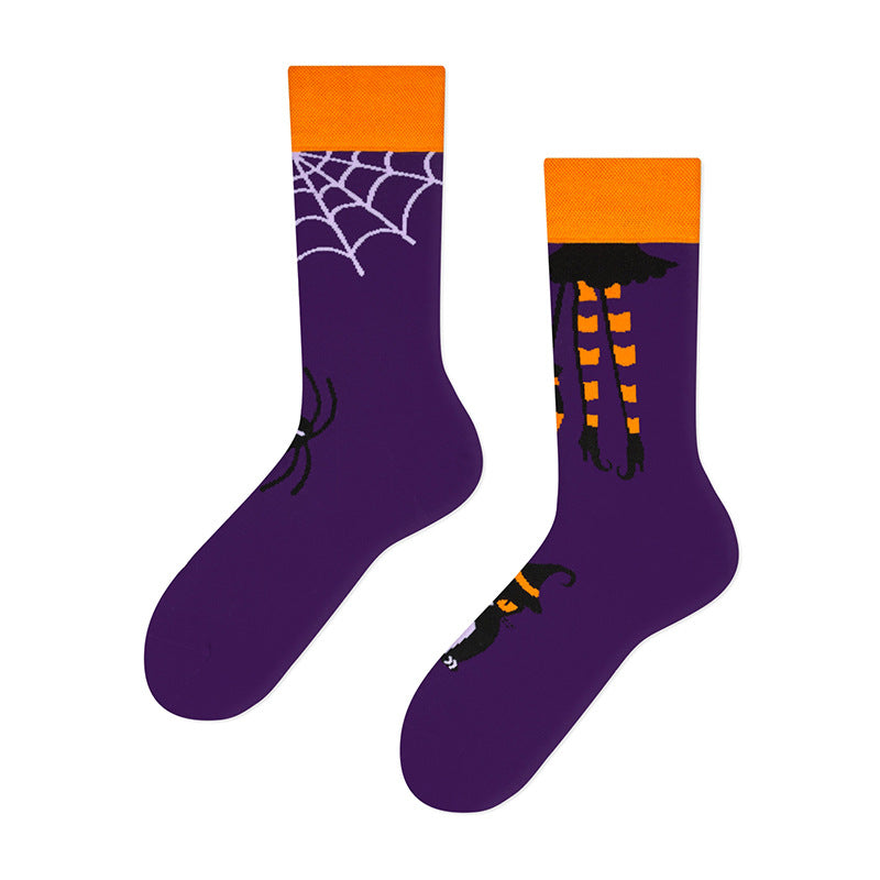 Wholesale Halloween Jacquard Asymmetric Couple Cotton Socks