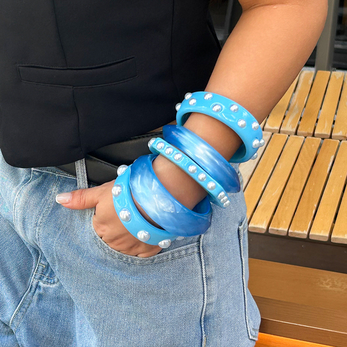 Wholesale sweet cool ins wind glitter wide bracelet