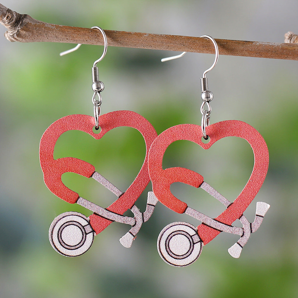 Wholesale Heart Hollow Pendant Earrings Double-Sided Jewelry