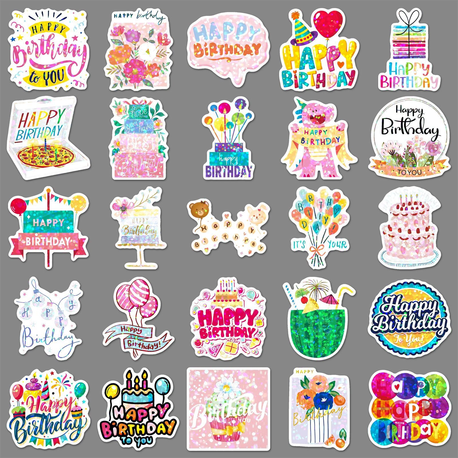 Wholesale 50pcs/pack Glitter Laser Happy Birthday Stickers