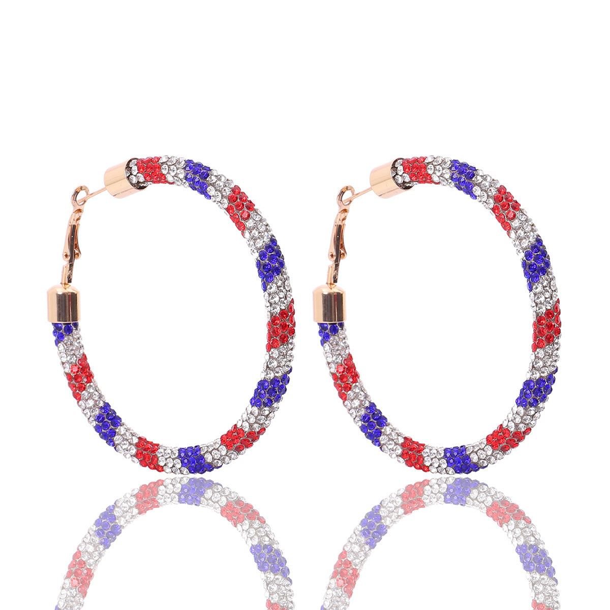 Wholesale Christmas Independence Day Gradient Color Broken Diamond Big Circle Earrings