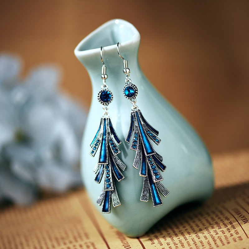 Wholesale Chinese Style Long Alloy Tassel Oil Drop Cold Style Retro Earrings