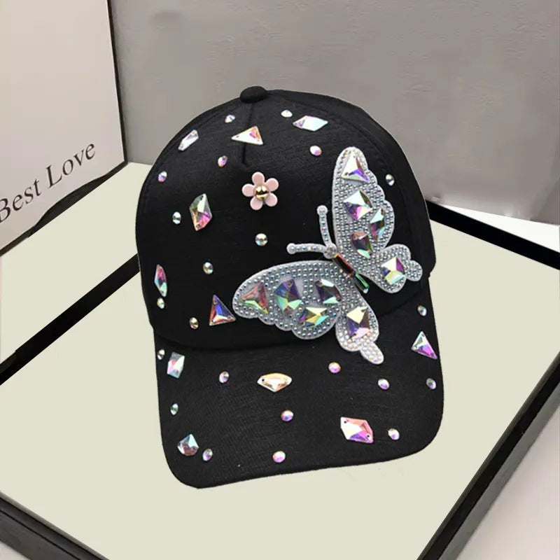 Wholesale Versatile Rhinestone Butterfly Sunscreen Baseball Cap