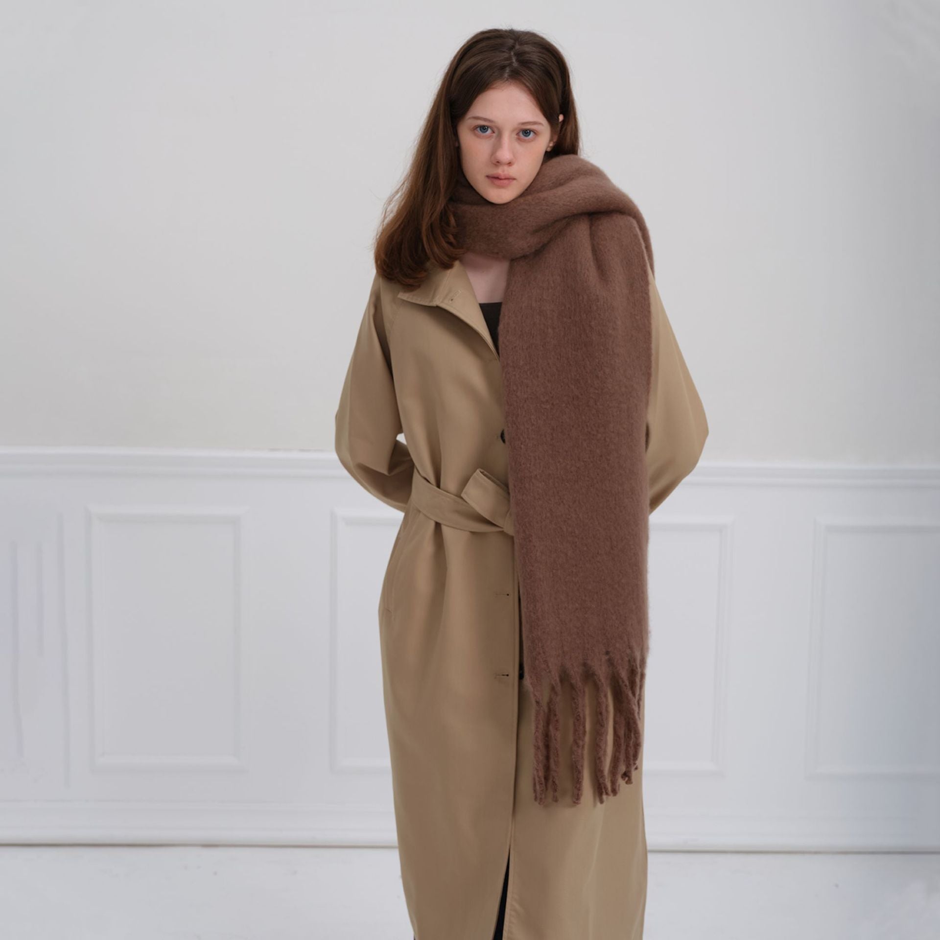 Wholesale Autumn and Winter Thickened Warm Thick Fringed Soft and Waxy Versatile Solid Color Imitation Cashmere Scarf