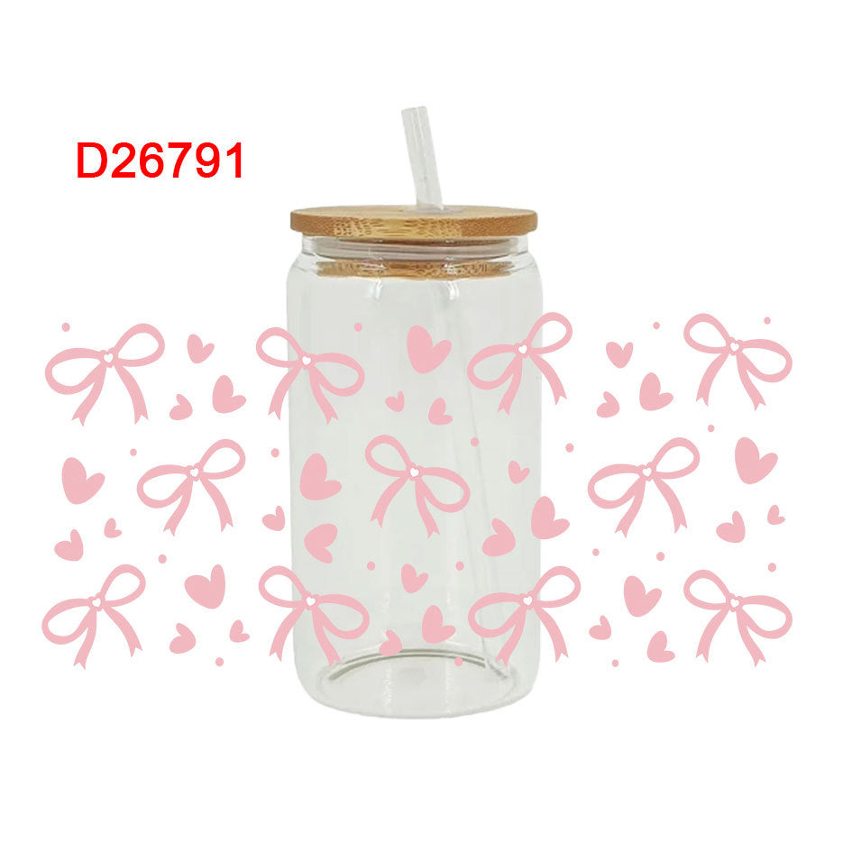 Wholesale pink bow  16oz Cup UV DTF Wraps