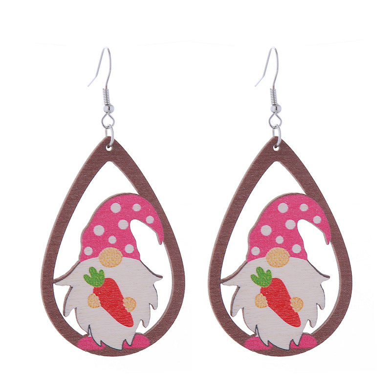 Wholesale Easter Bunny Flower Basket Printed Egg Wooden Earrings