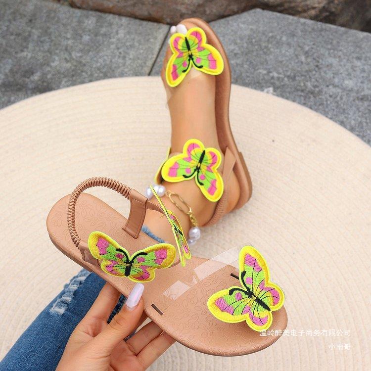 Wholesale Light Bow and Loose Banded Tights Flat Toe Flat Base Sandals