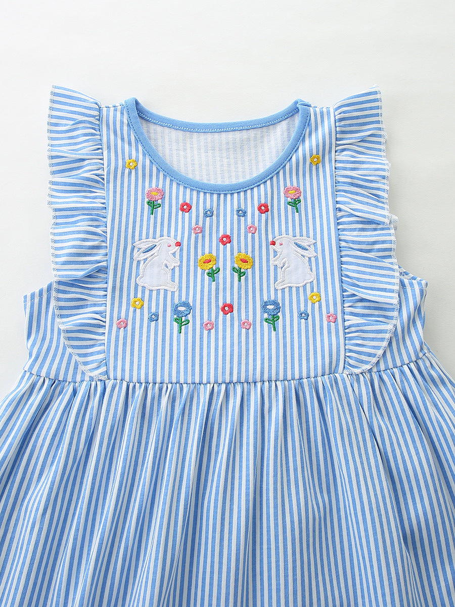 Wholesale Rabbit Embroidery Girls Sleeveless Cotton Princess Dress European Style Boutique