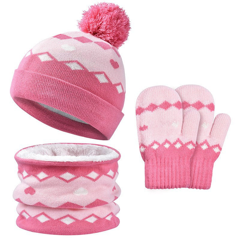 Wholesale Children's Winter Hat Knitted Woolen Scarf Gloves Set