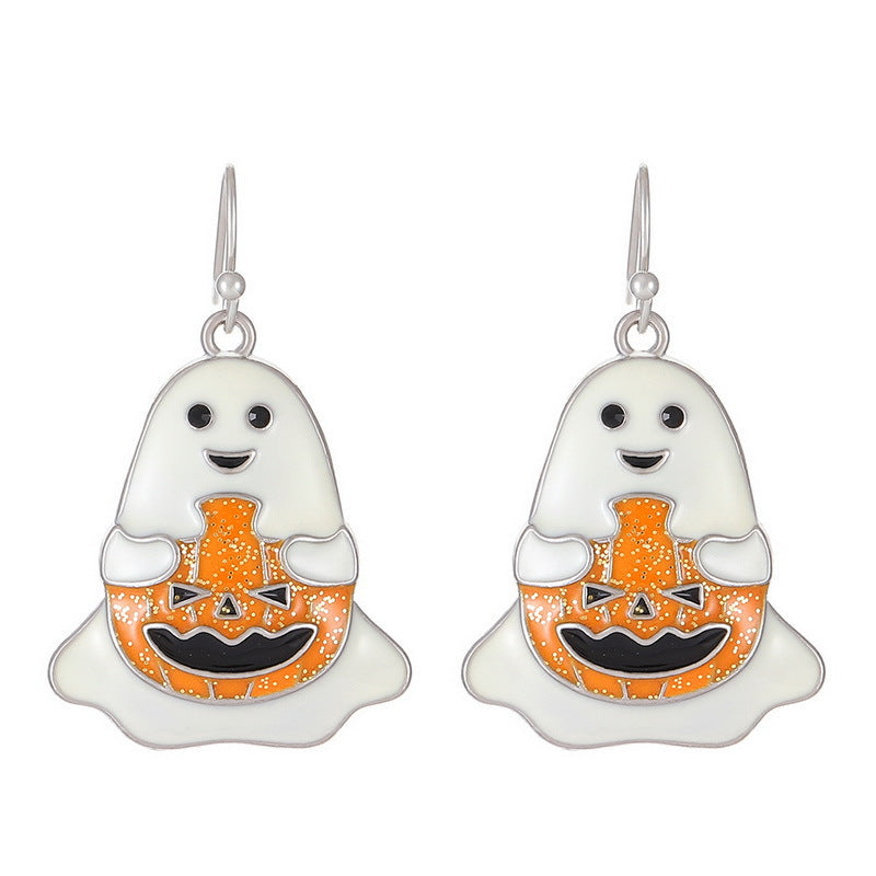 Wholesale Halloween Pumpkin Ghost Head Alloy Earrings