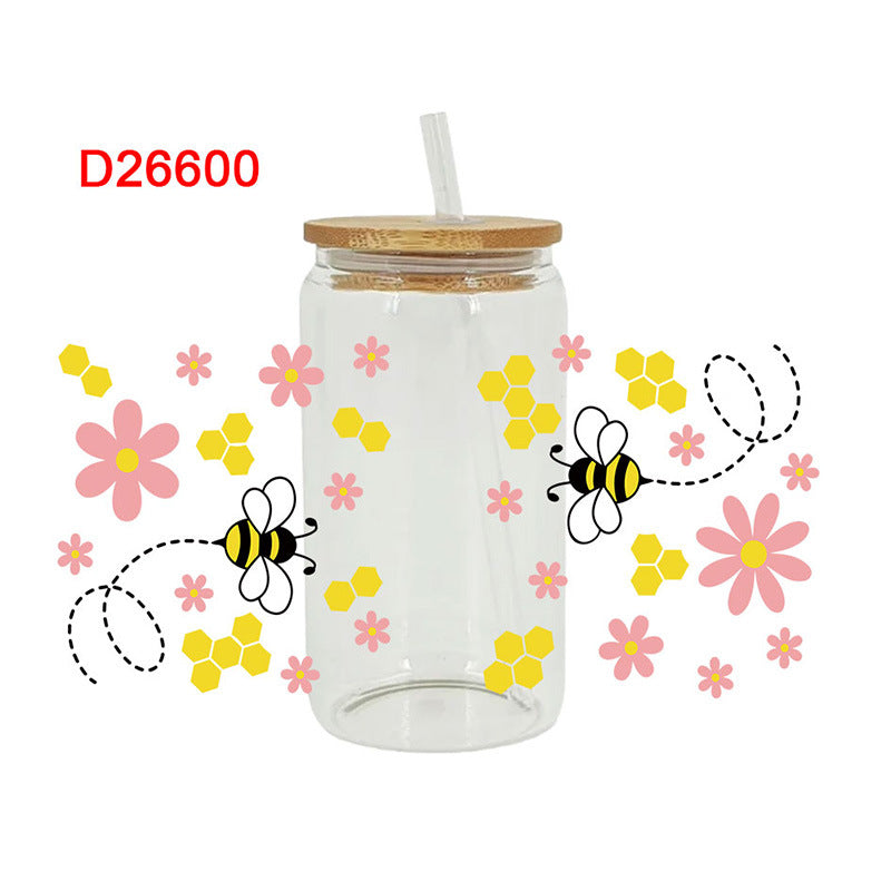 Wholesale Cartoon Cute Dragonfly Bee Insect Theme 16oz Cup UV DTF Wraps