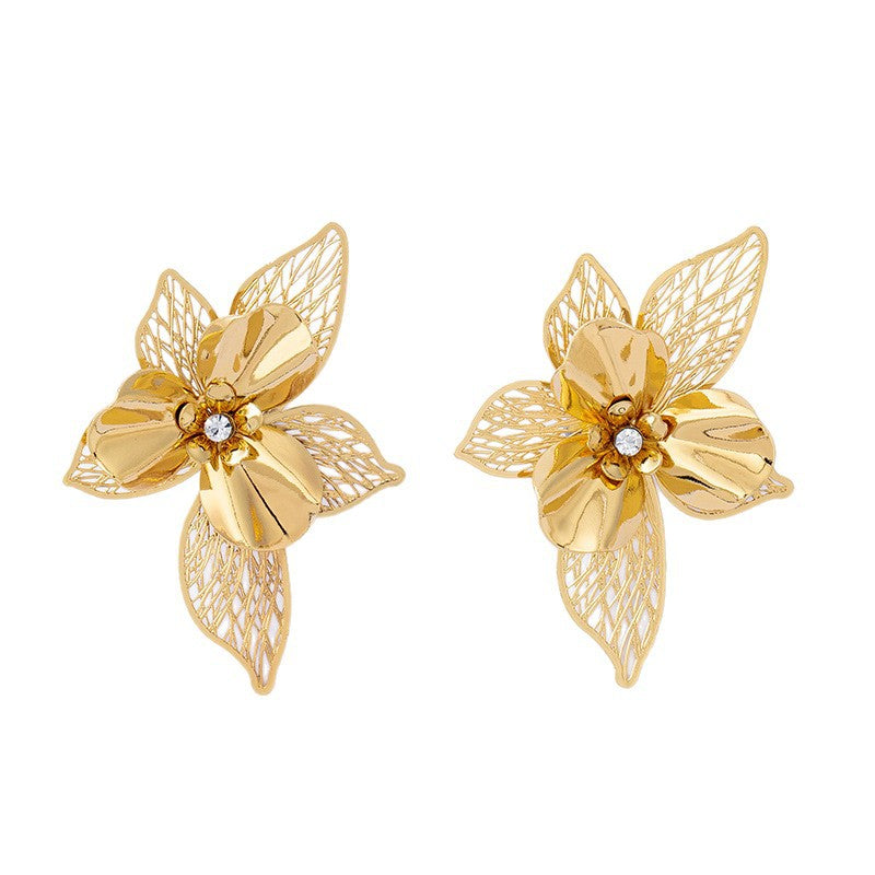 Wholesale Hollow Rhinestone Flower Stud Earrings Party Wear Gift Fashion Jewelry Accessory Boutique Resale